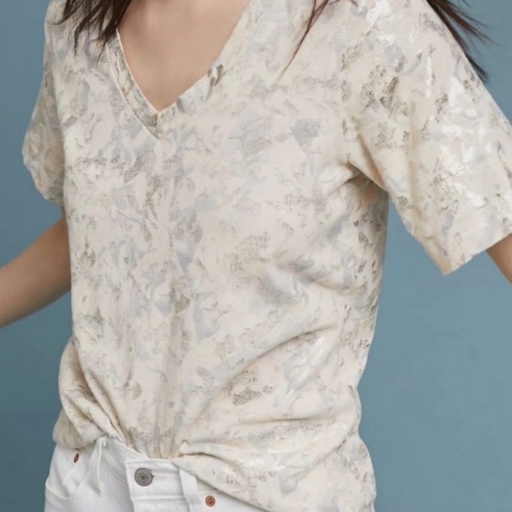 Anthropologie Sol Angeles Cream Metallic Tee